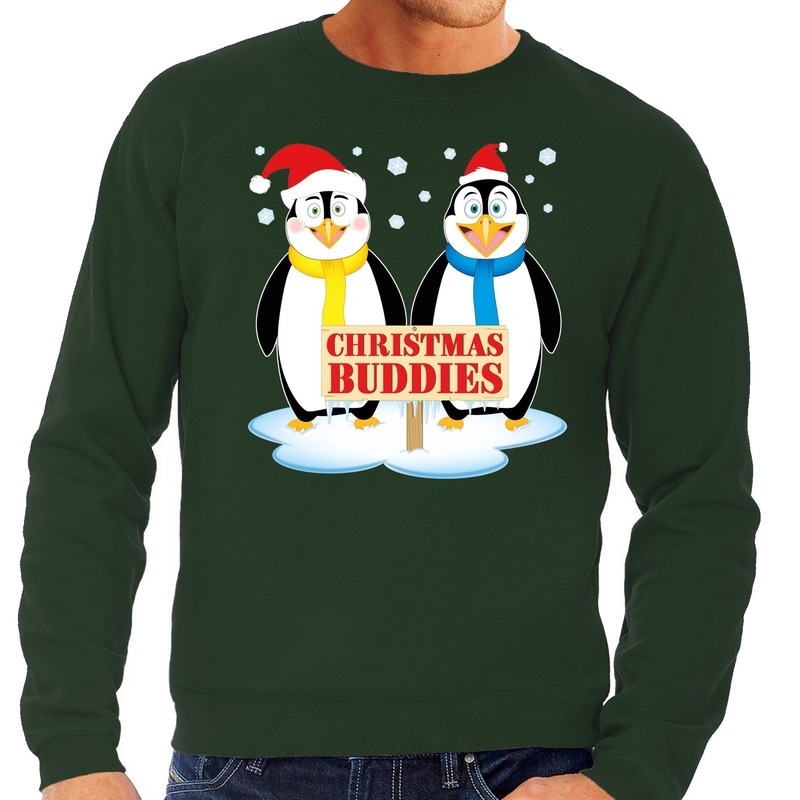 Foute kersttrui / sweater - pinguin vriendjes - groen - voor heren - Kersttruien