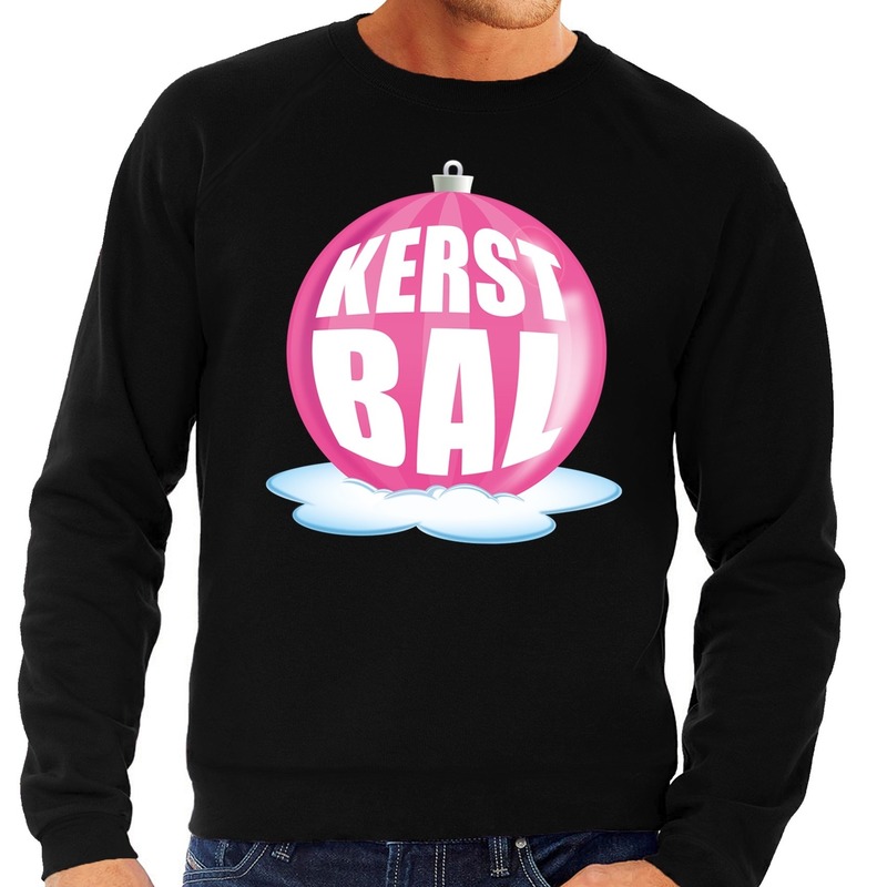 Foute kersttrui kerstbal roze - sweater - zwart - voor heren - kerstballen trui