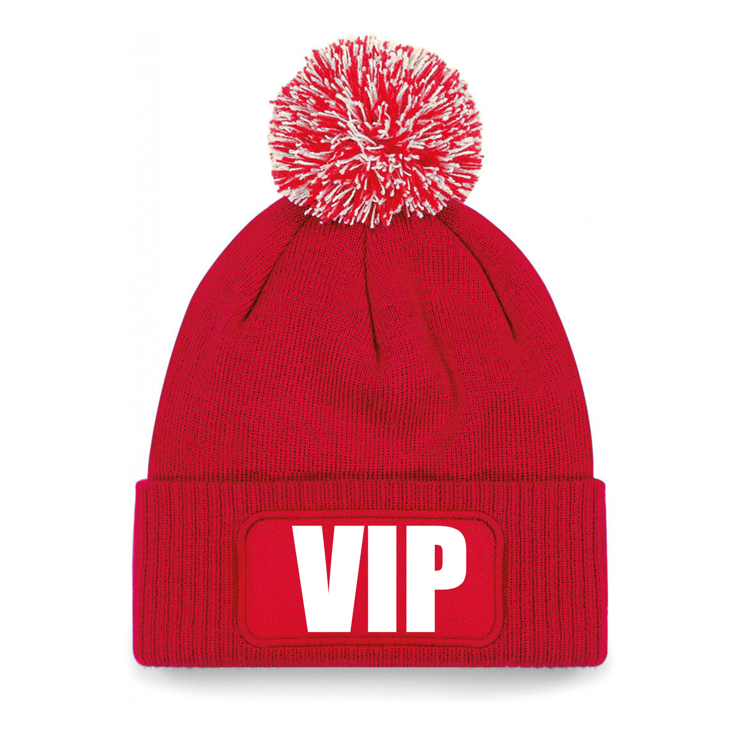 VIP muts/beanie met pompon - onesize - unisex - rood