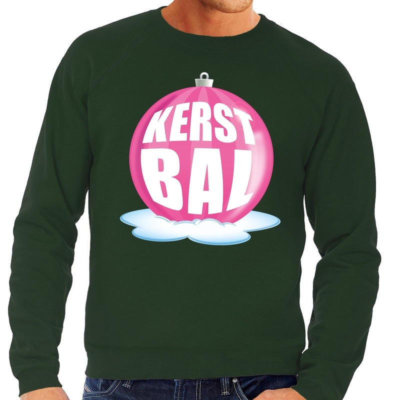 Foute kersttrui kerstbal roze - sweater - groen - voor heren - kerstballen trui