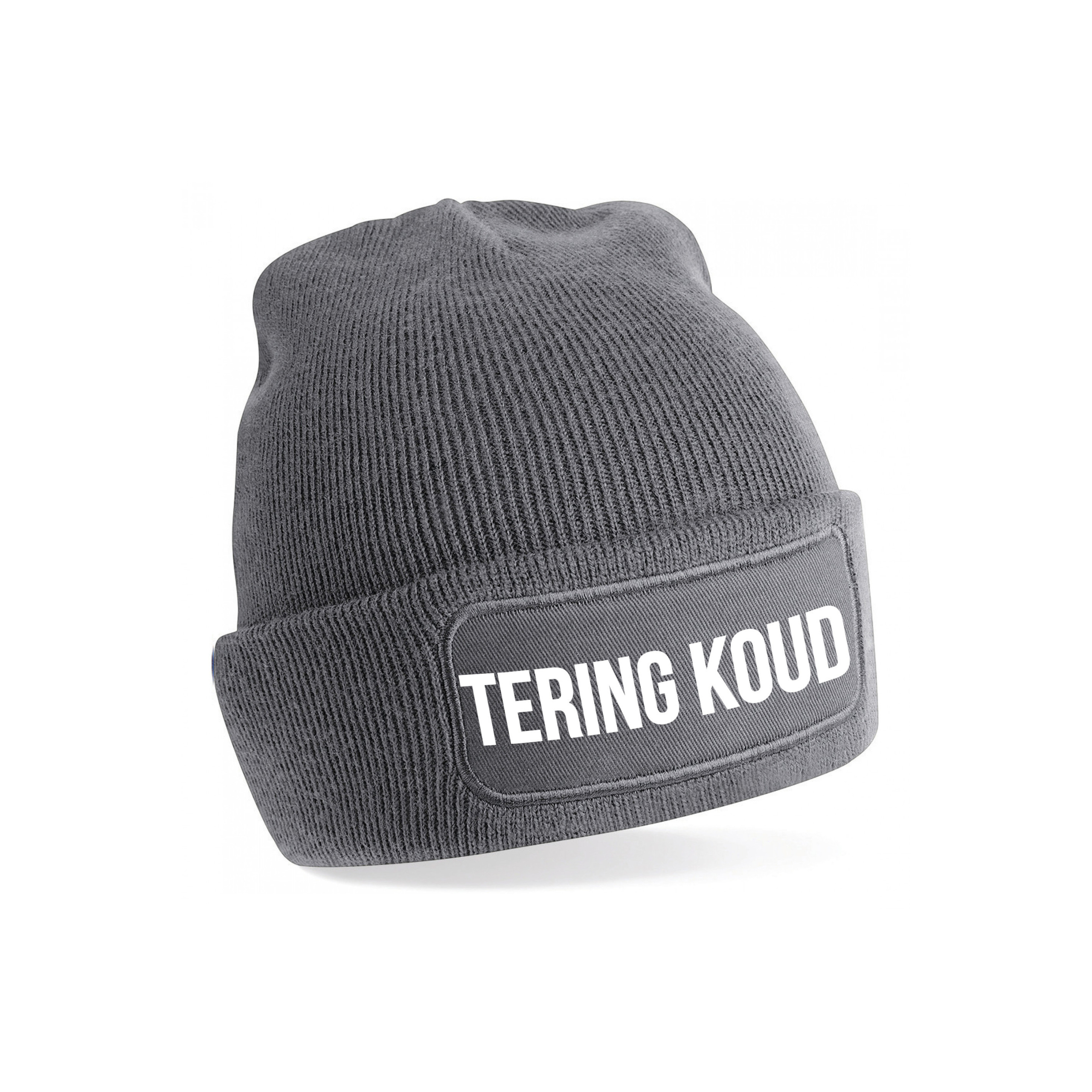 Muts met tekst - Tering Koud - unisex - one size - grijs - wintermuts - apres-ski muts