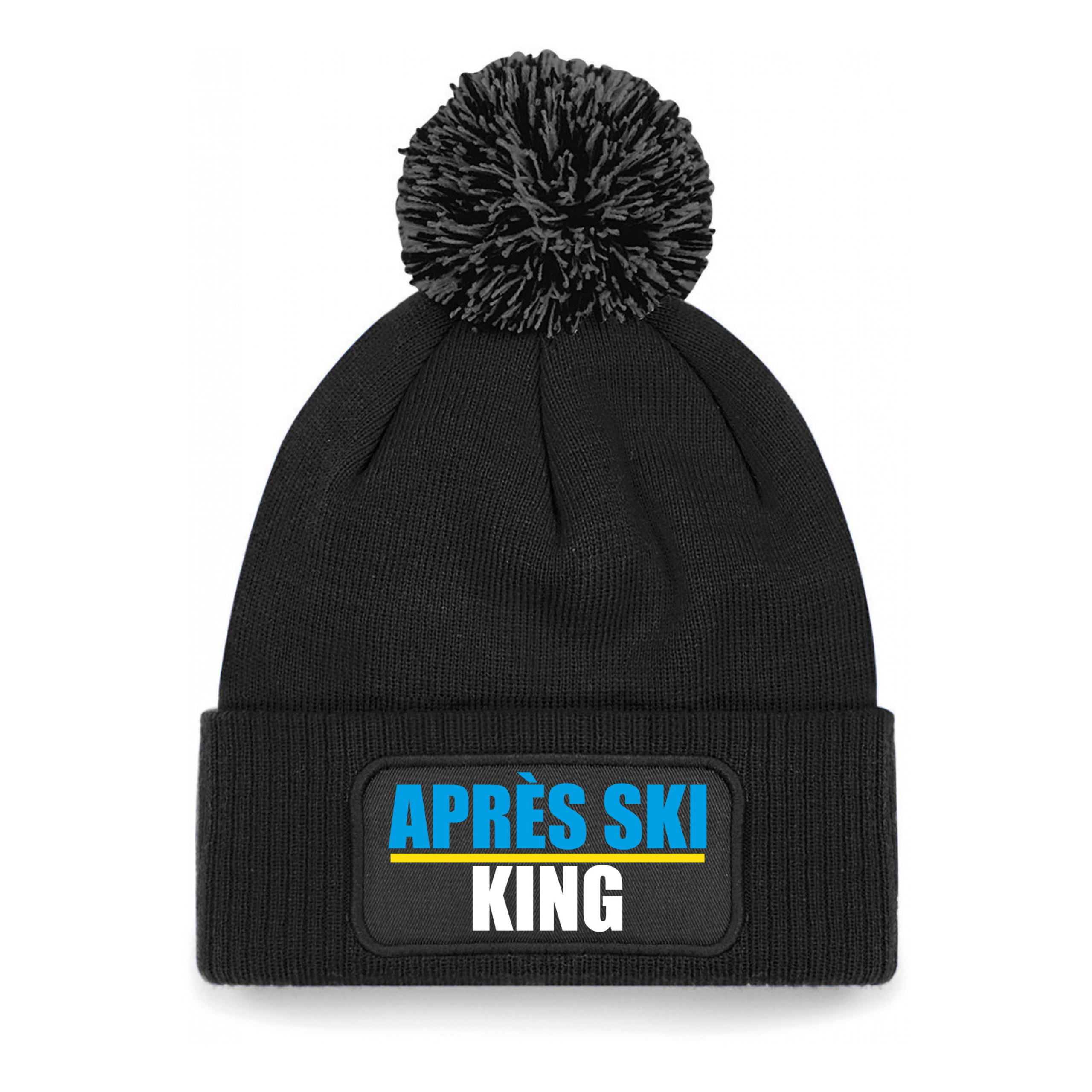 Wintersport muts met pompom - Apres Ski king - zwart - one size - unisex - Apres ski beanie