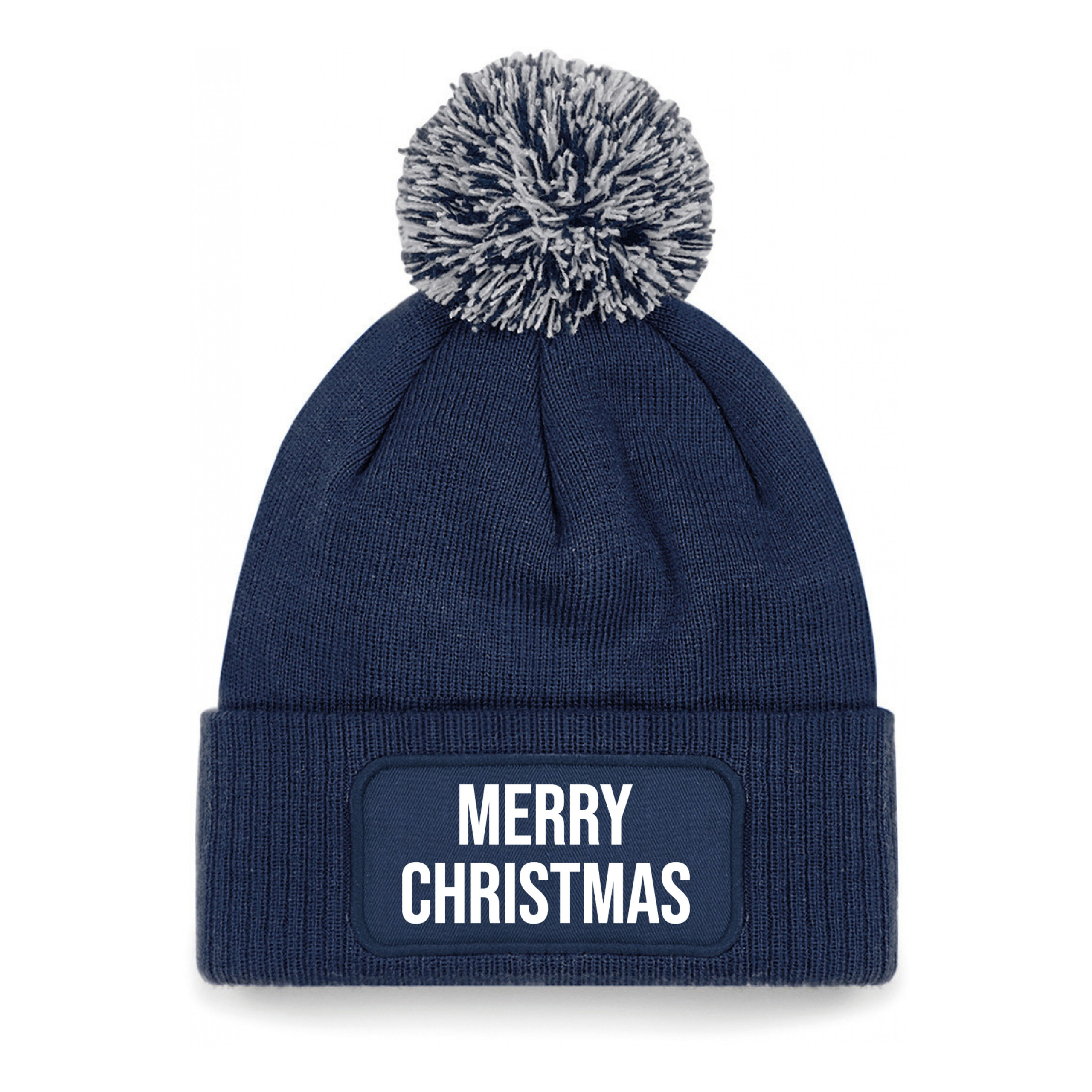 Kerst muts met pompom - Merry Christmas - navy blauw - one size - unisex - Kerstmuts