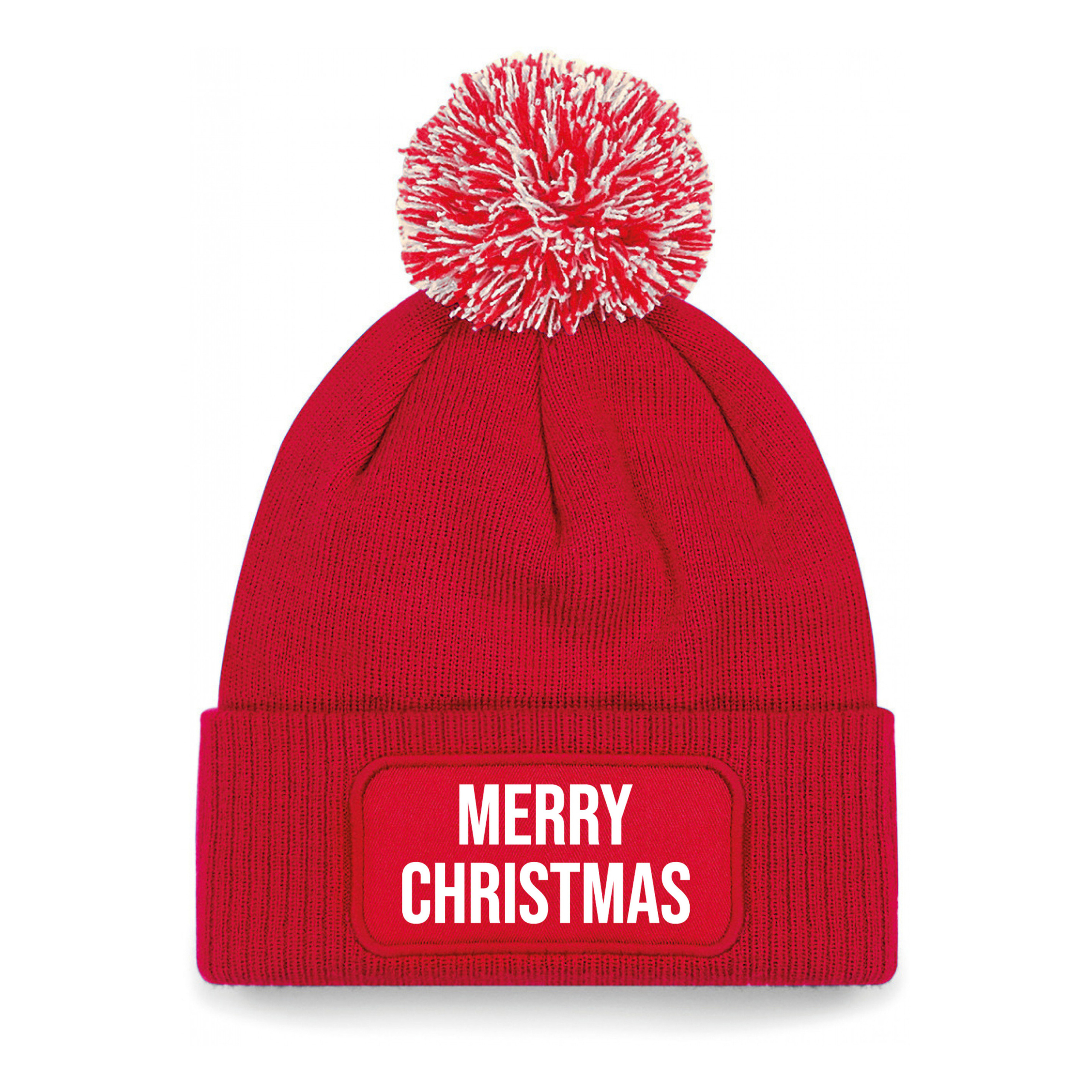 Kerst muts met pompom - Merry Christmas - rood - one size - unisex - Kerstmuts