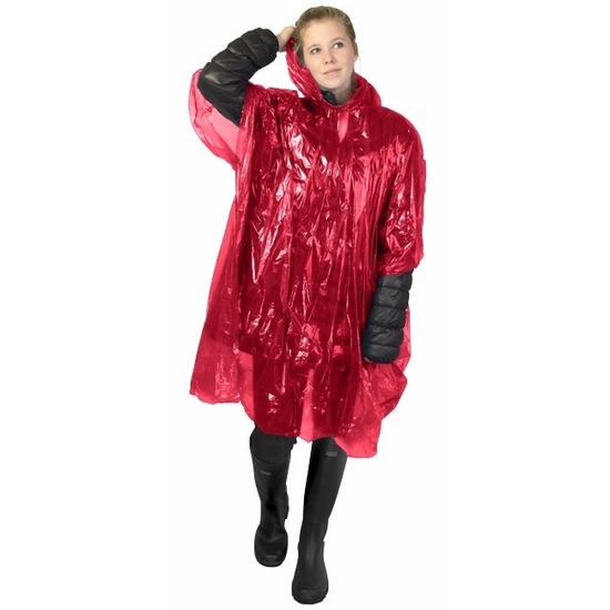 Wegwerp regenponcho - rood - voor volwassenen - met capuchon - budget line