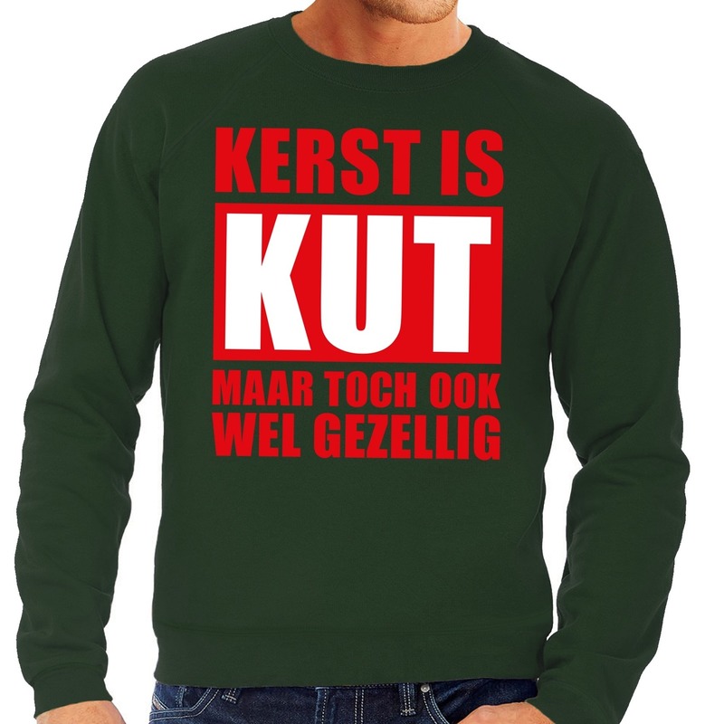 Foute Kersttrui - Kerst is kut - maar toch gezellig - groen - voor heren - sweater