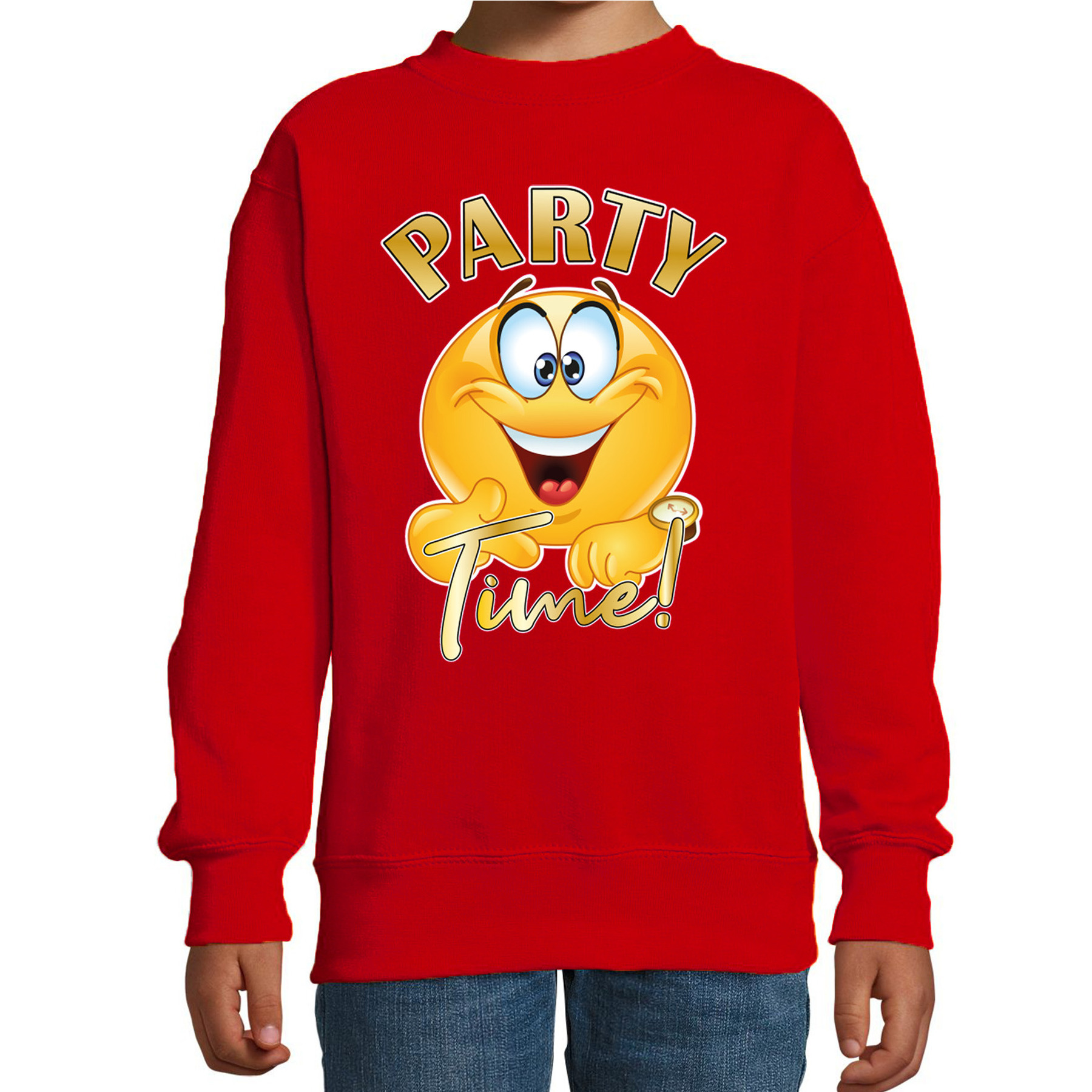 Verkleed sweater voor kinderen - party time emoji - rood - themafeesten/Carnaval