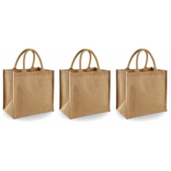 Jute boodschappentas/shopper - 3x - klein - 30 x 30 x 19 cm