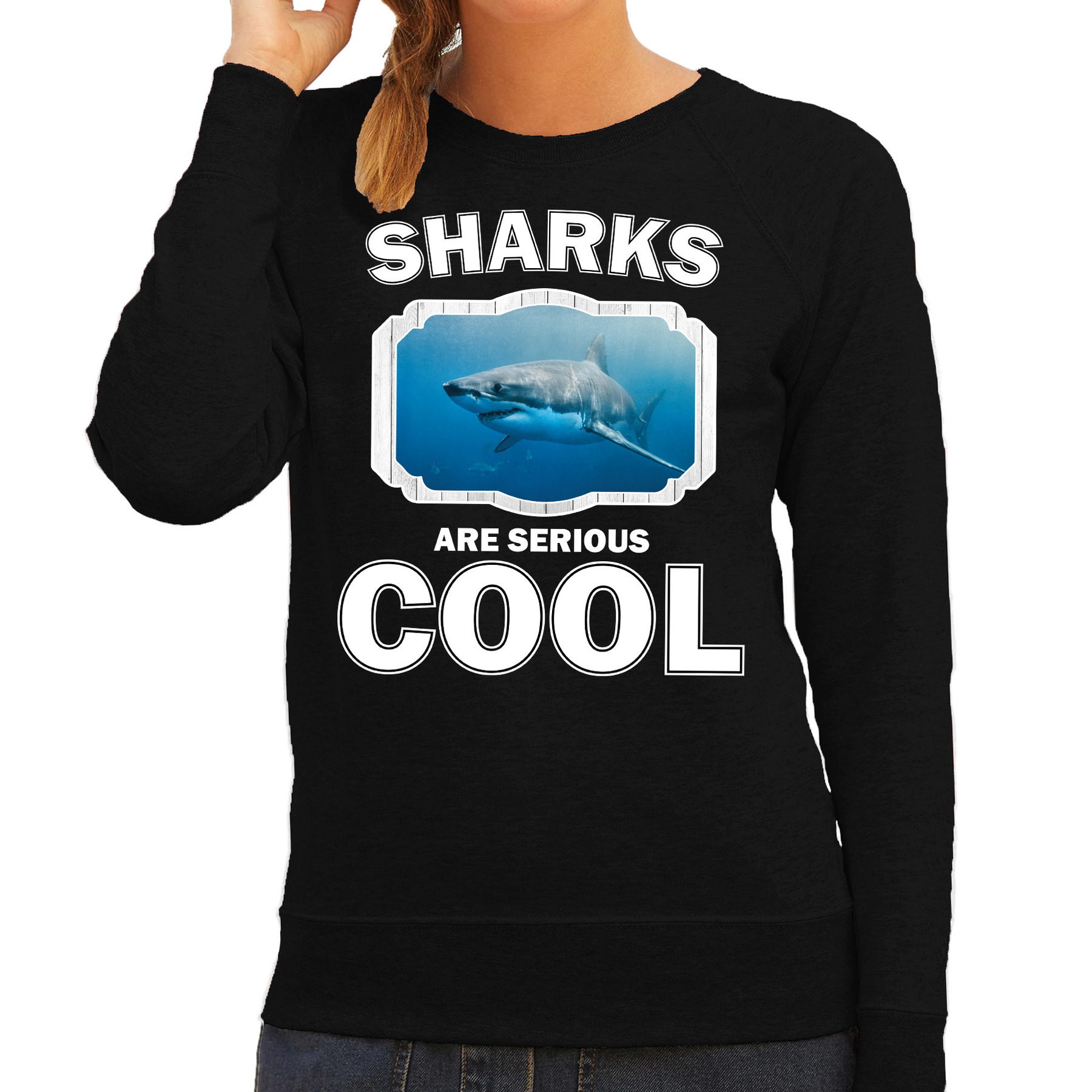 Dieren haai sweater zwart dames - sharks are cool trui