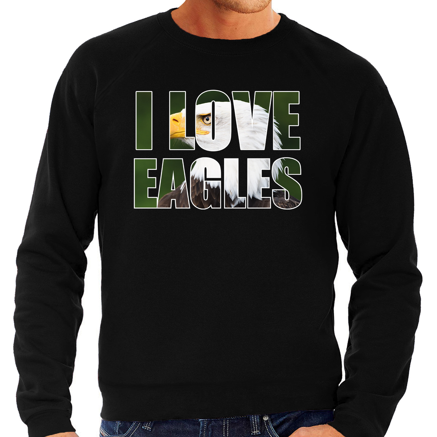 Tekst sweater I love eagles met dieren foto van een arend vogels zwart voor heren
