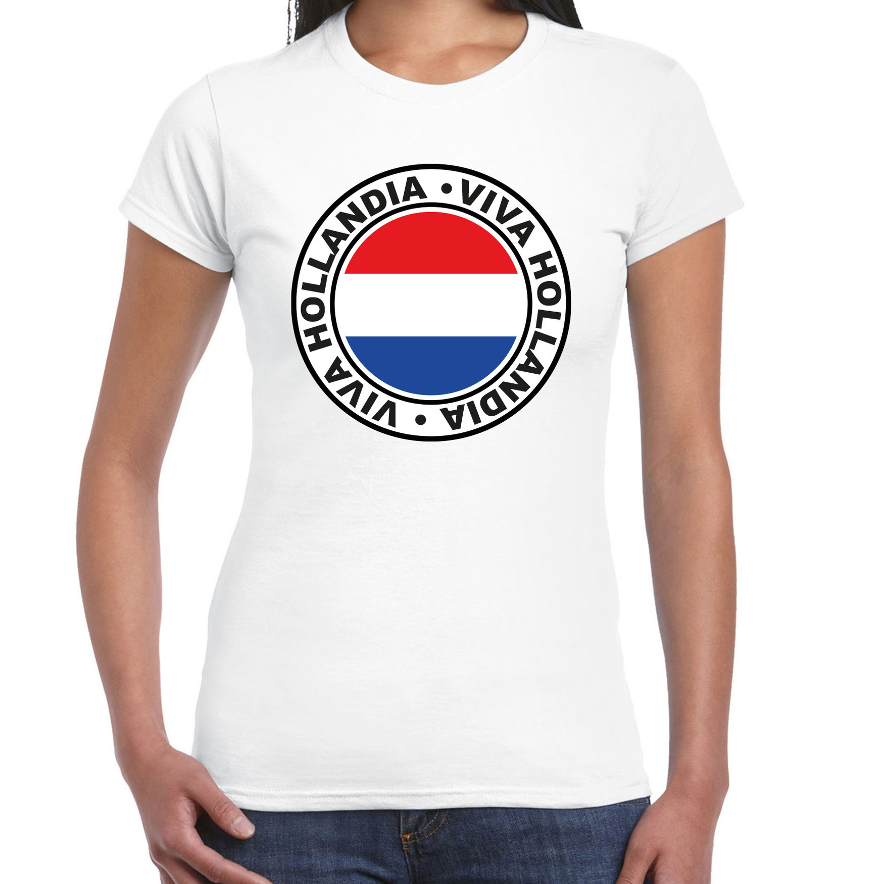 Verkleed T-shirt voor dames - Viva Hollandia - wit - supporter - themafeest