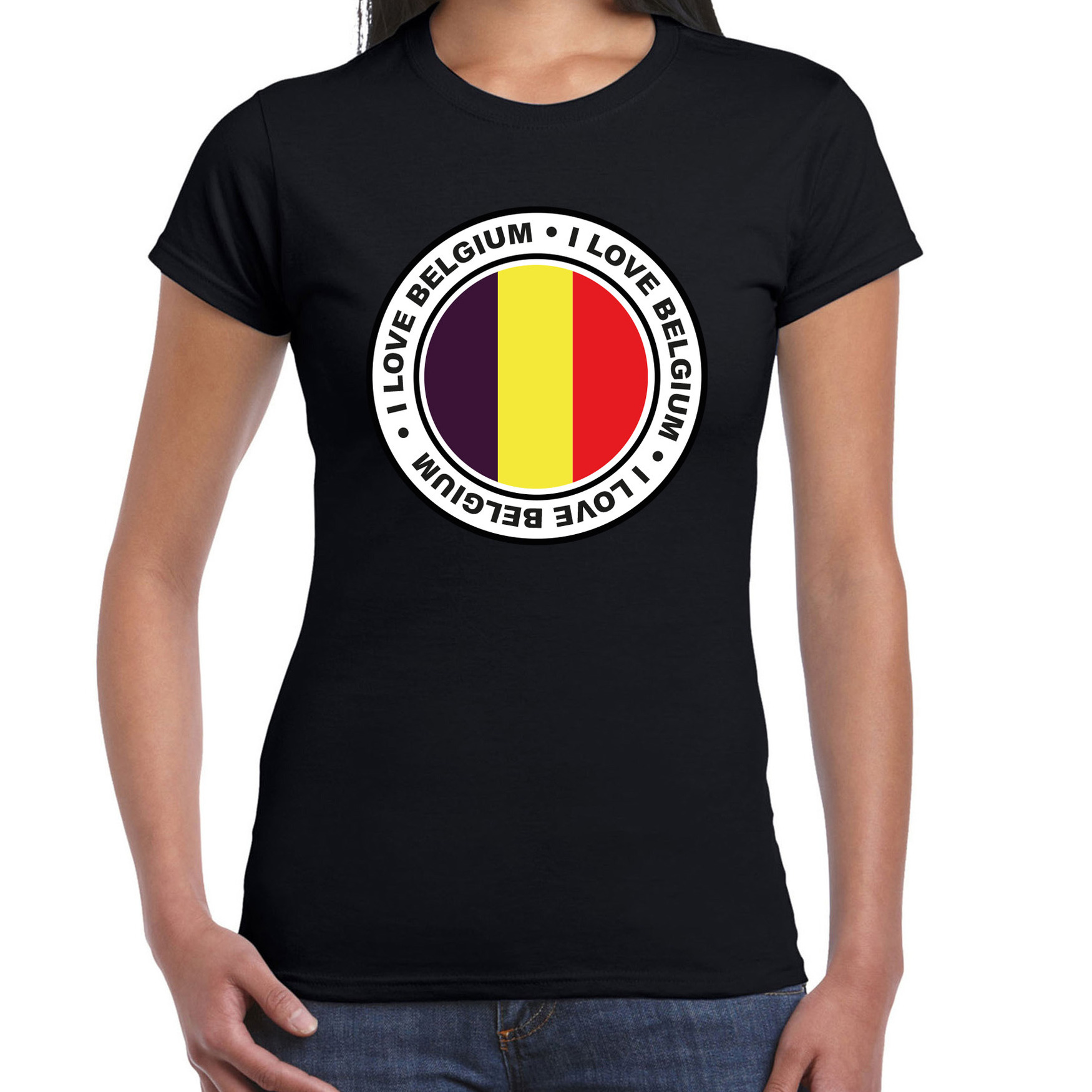 Verkleed T-shirt voor dames - Belgie - zwart - supporter - themafeest