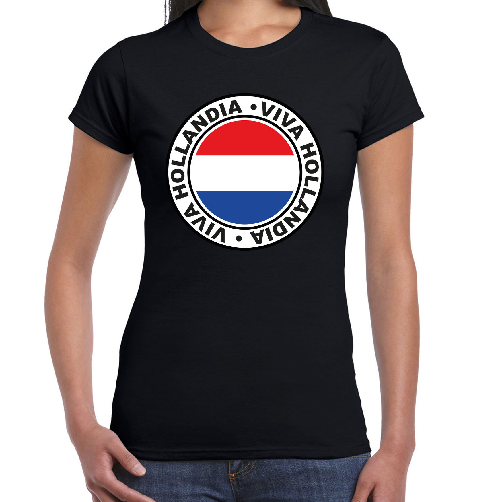 Verkleed T-shirt voor dames - Viva Hollandia - zwart - supporter - themafeest