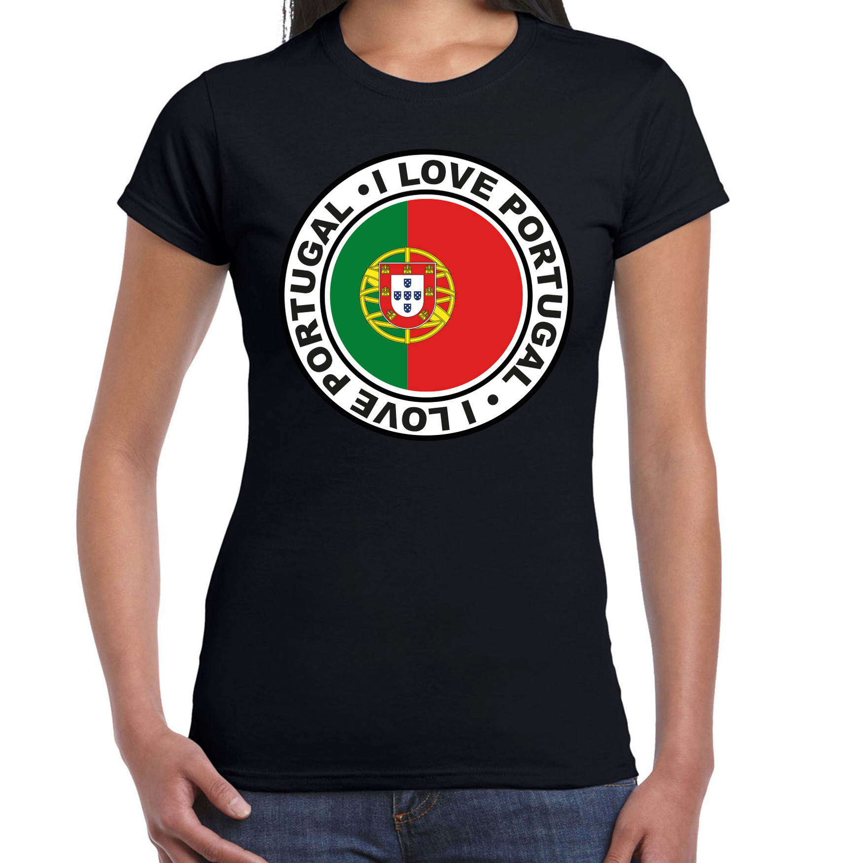 Verkleed T-shirt voor dames - Portugal - zwart - supporter - themafeest