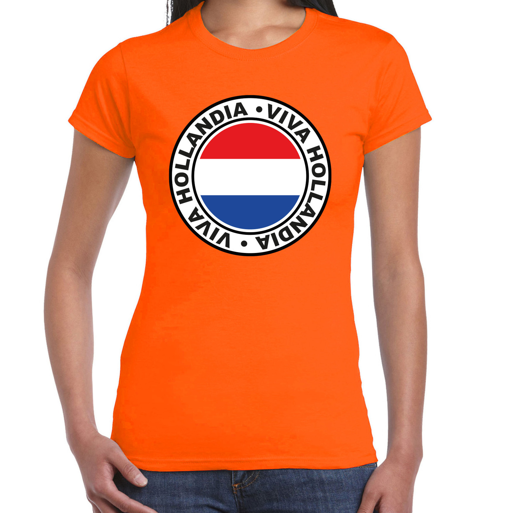 Verkleed T-shirt voor dames - Viva Hollandia - oranje - supporter - themafeest