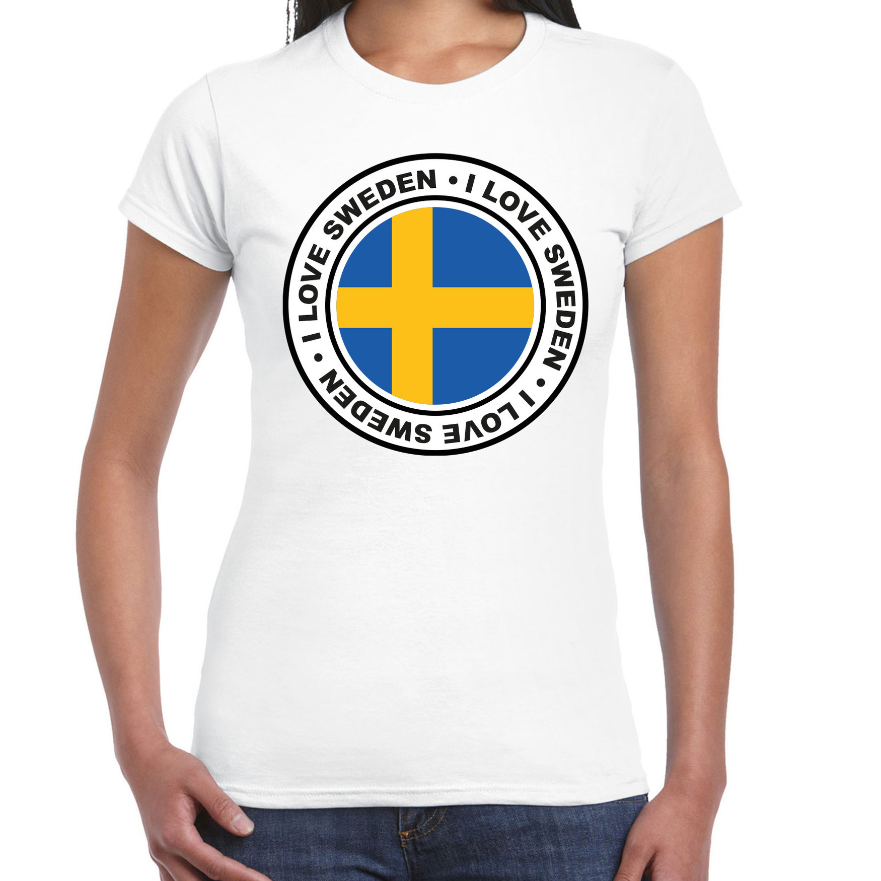 Verkleed T-shirt voor dames - Zweden - wit - supporter - themafeest