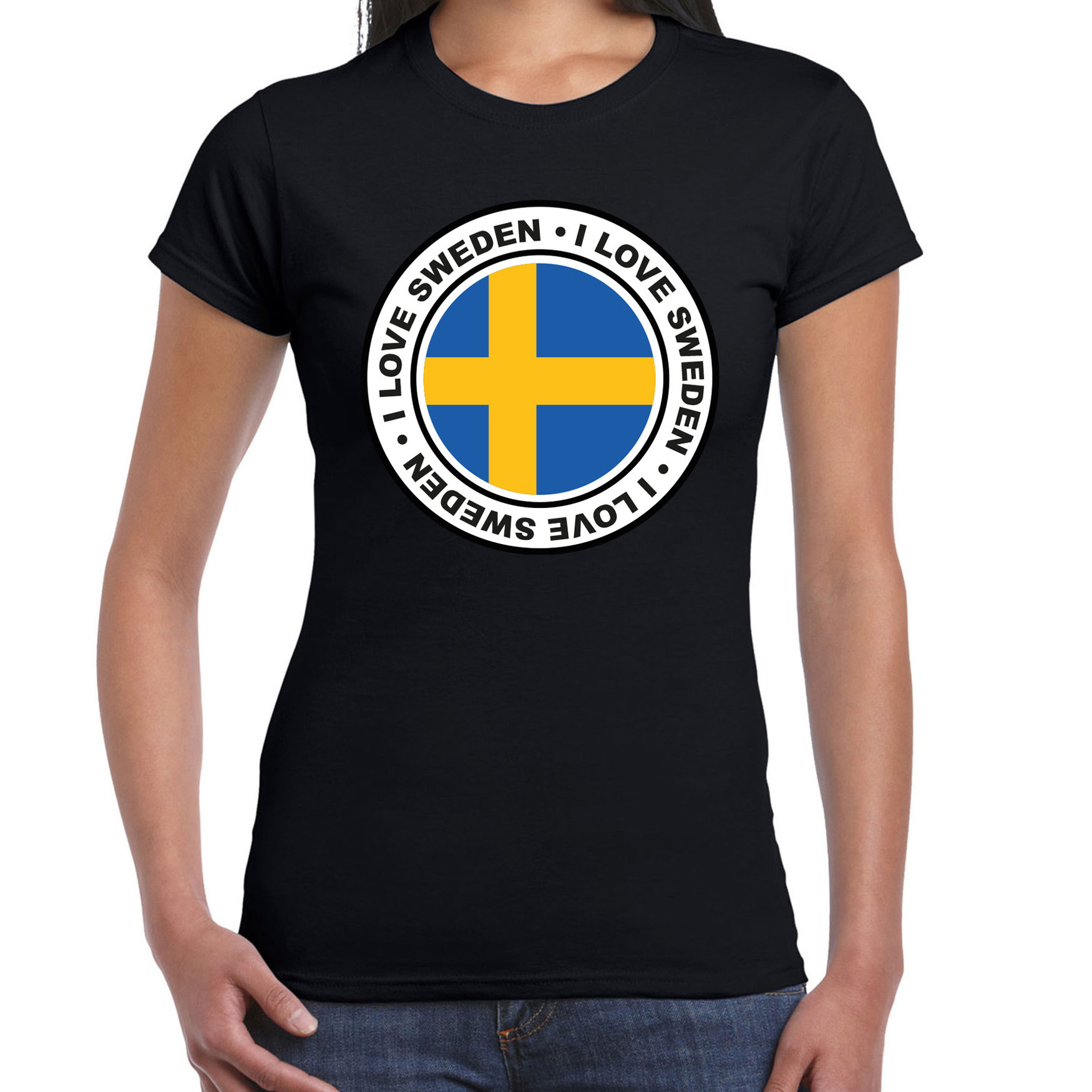 Verkleed T-shirt voor dames - Zweden - zwart - supporter - themafeest
