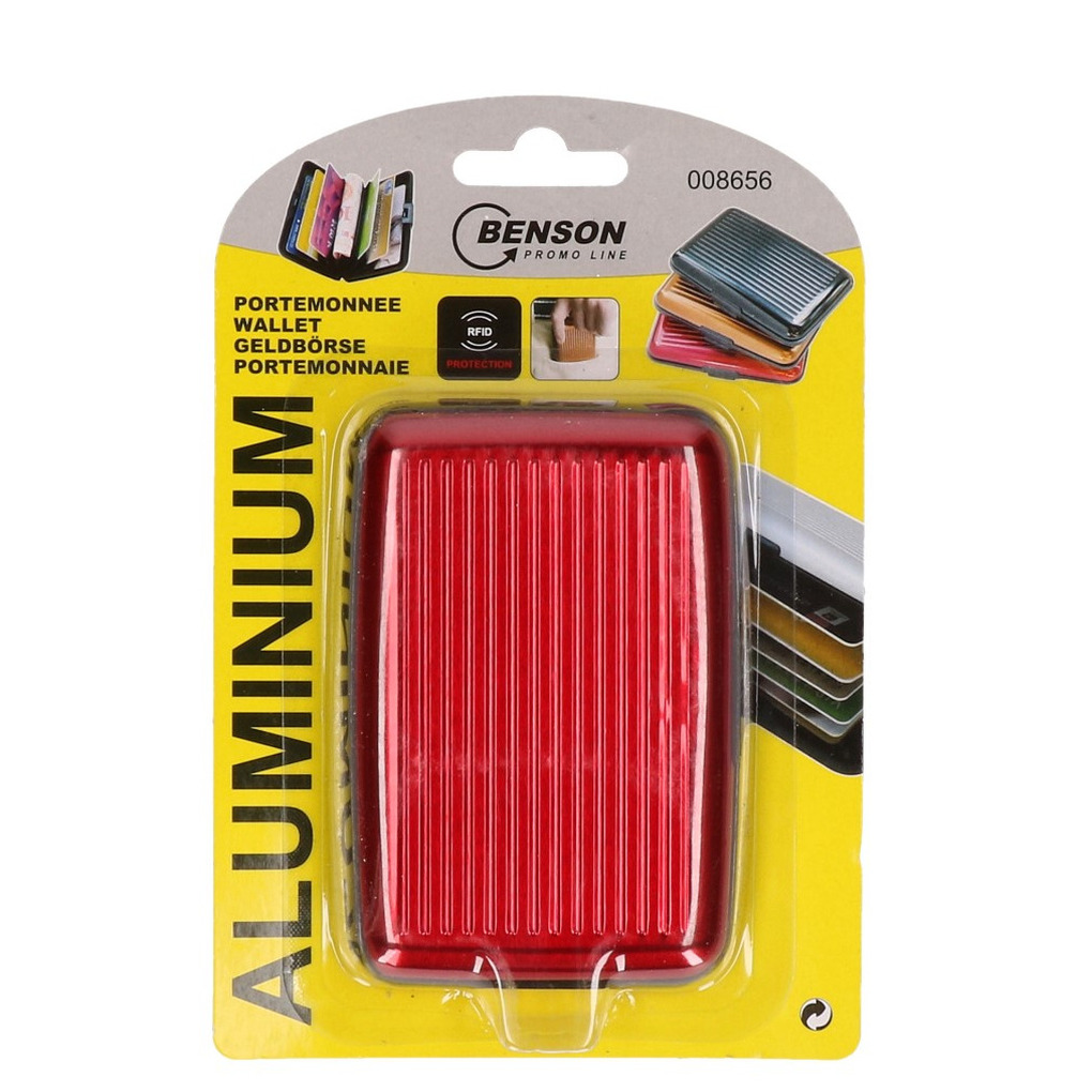 Benson Creditcardhouder - rood - aluminium - 7 vakjes - veilig opbergen - kliksluiting