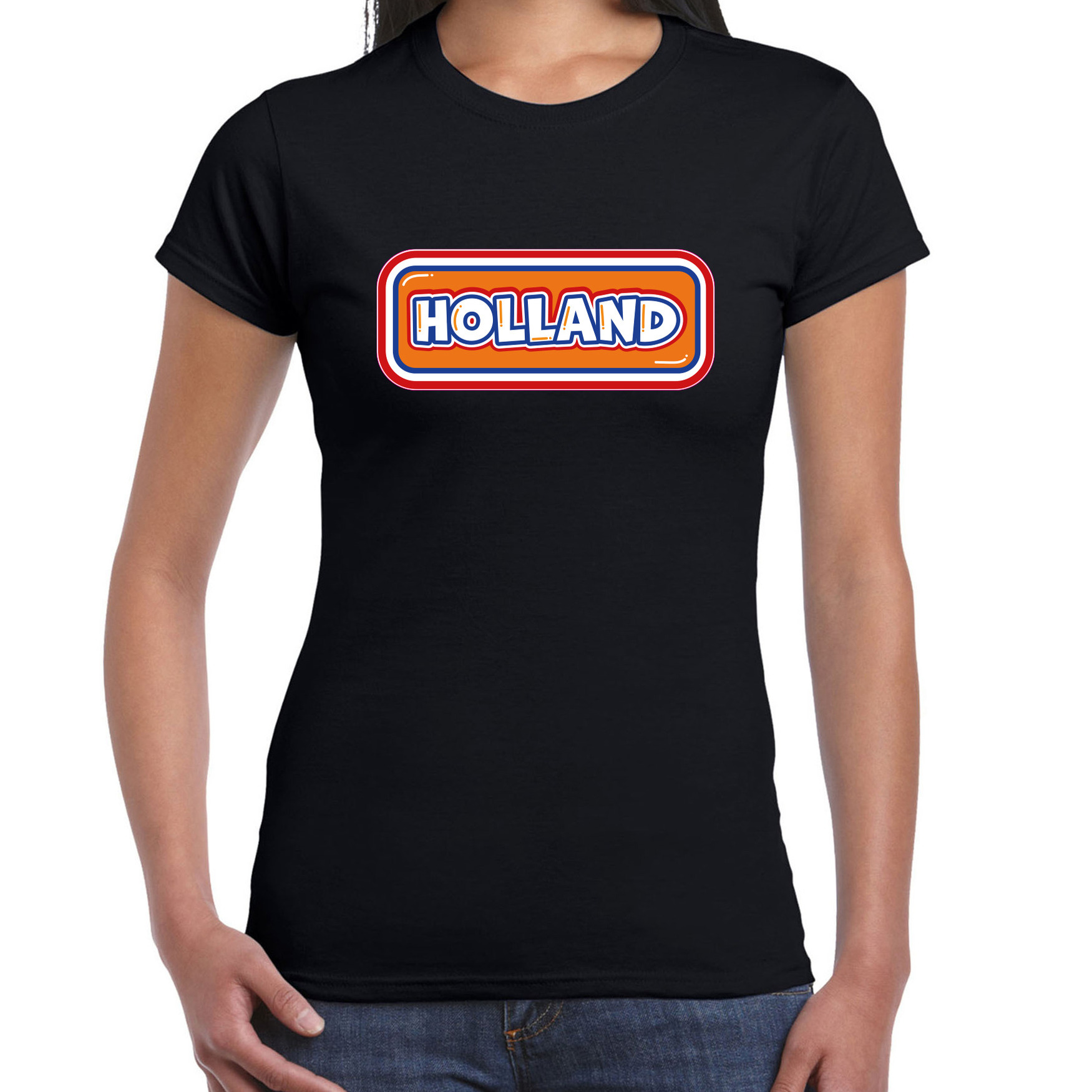 Verkleed T-shirt voor dames - Holland - zwart - supporter - themafeest
