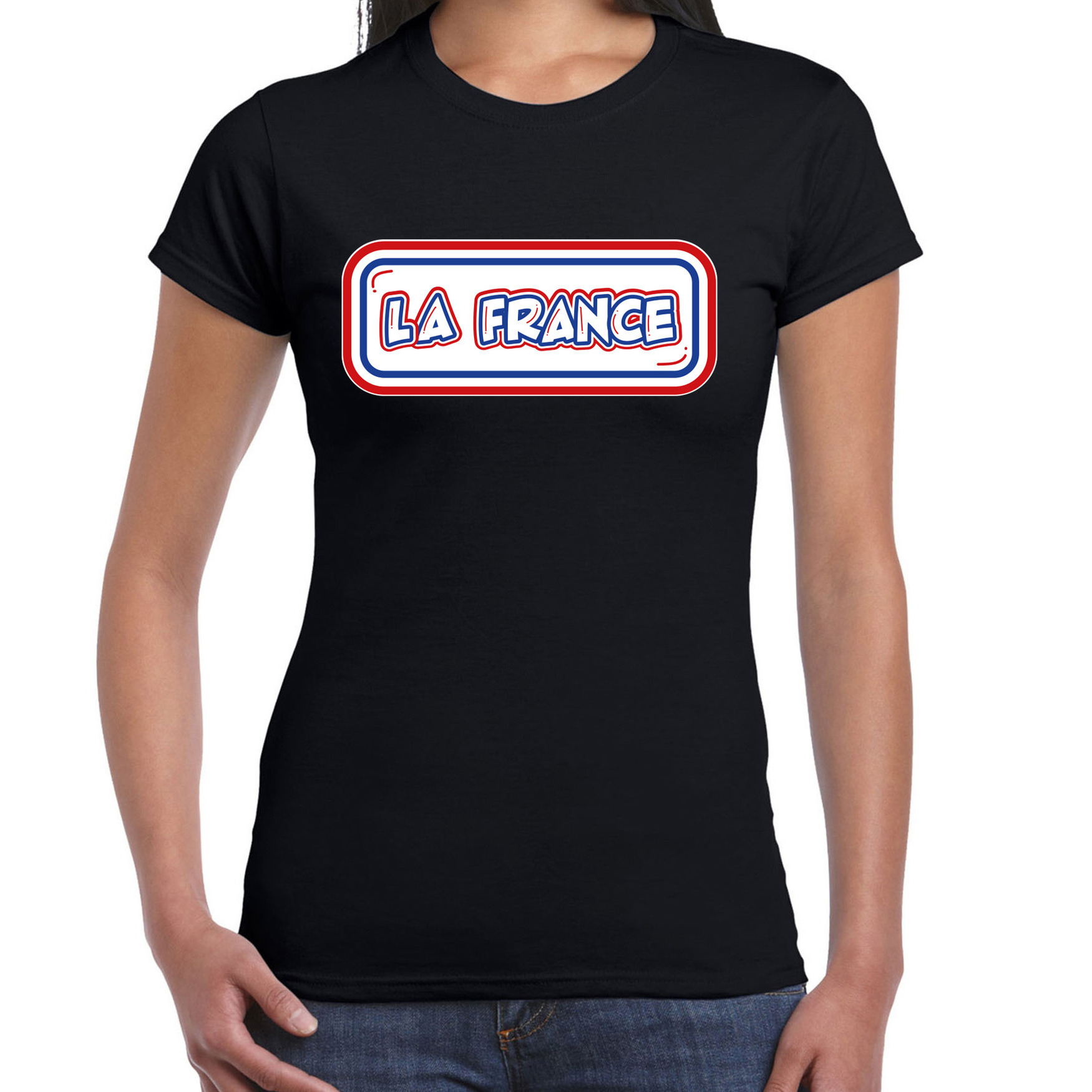 Verkleed T-shirt voor dames - Frankrijk - zwart - supporter - themafeest