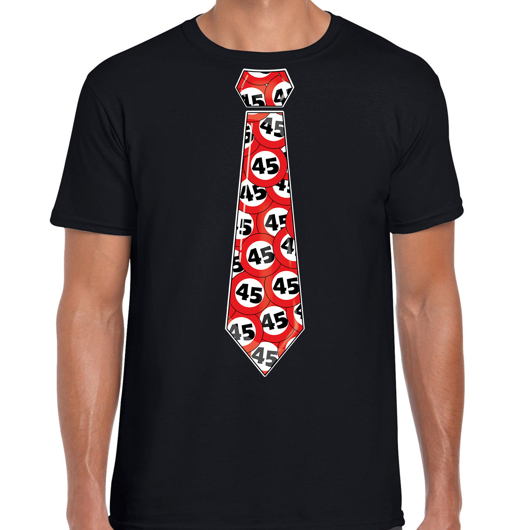 Cadeau T-shirt voor heren - 45 jaar - zwart - stopbord leeftijden - verjaardag