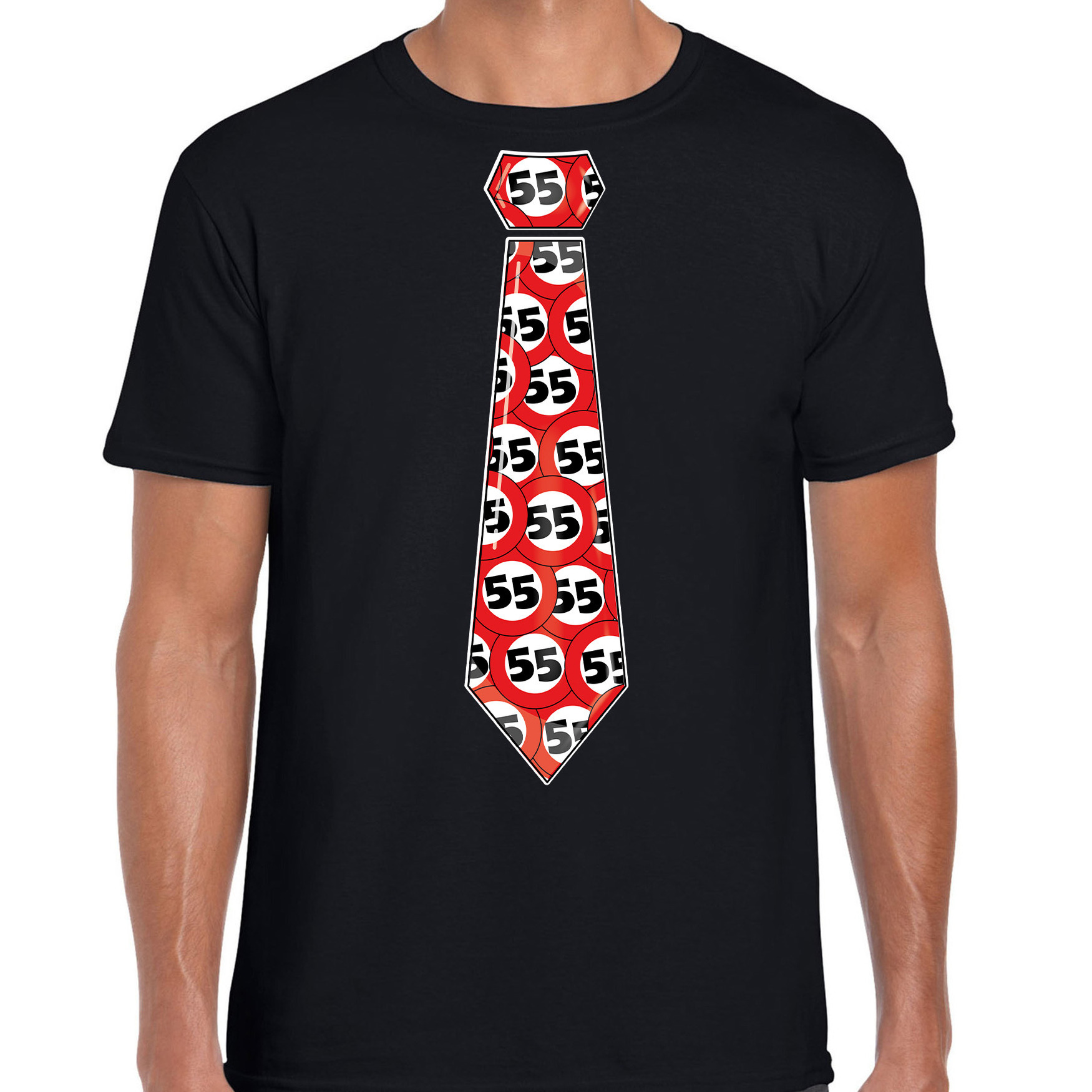 Cadeau T-shirt voor heren - 55 jaar - zwart - stopbord leeftijden - verjaardag